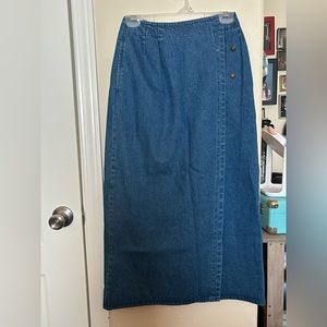 Susan Bristol Long Denim Skirt with Flowers Lining the Inside